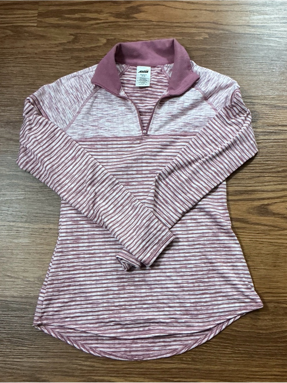 Avia Mauve Pink Striped Quarter-Zip Long Sleeve Top